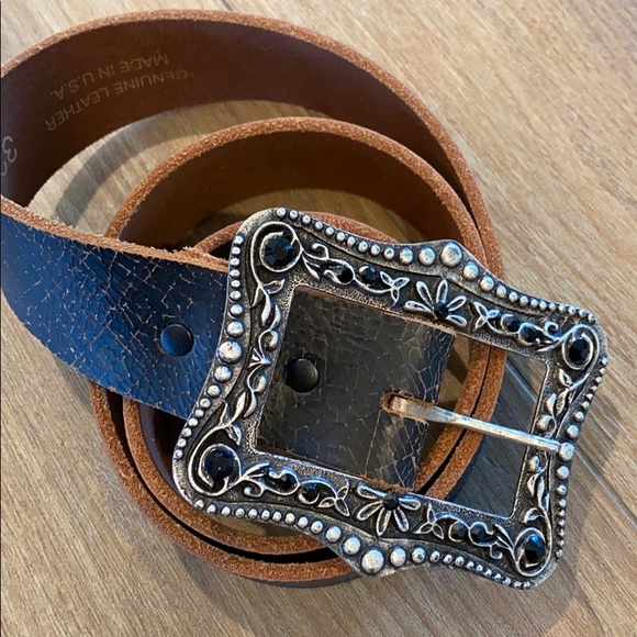 Black crackle leather belt with buckle! Brand new! main image 7